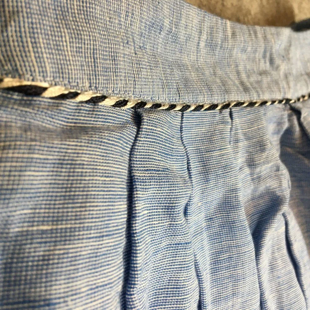 Anthropologie Odille Skirt 4 Blue Linen Blend Layered Embroidered A Line Knee